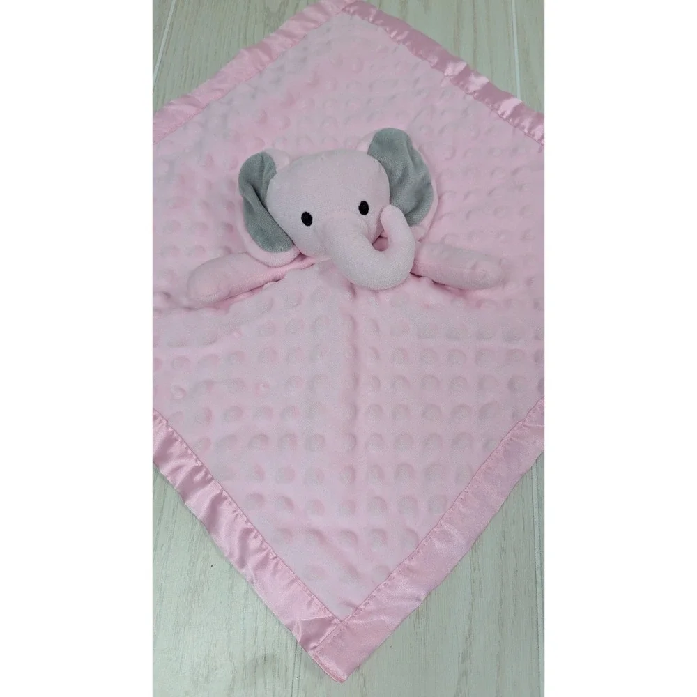 Pro Goleen Elephant Baby Security Blanket Lovey Pink Minky Dot Gray Ears Satin